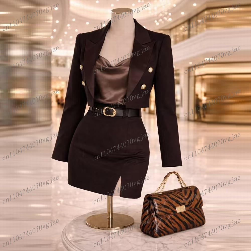 Formal Skirt - Темно-коричневый формальный новый костюм: пиджак и