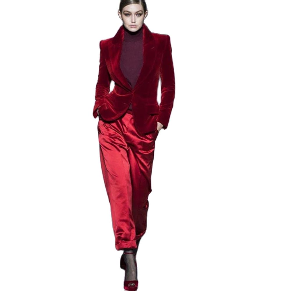 Women'S Red Formal Wear - Женские Брючные костюмы винно-красного цвета, бархатная